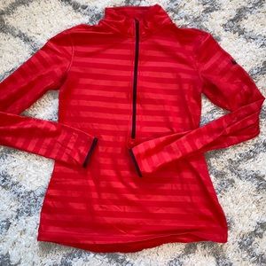 NIKE PRO Red Striped Half Zip Dri-Fit Running Long Sleeve